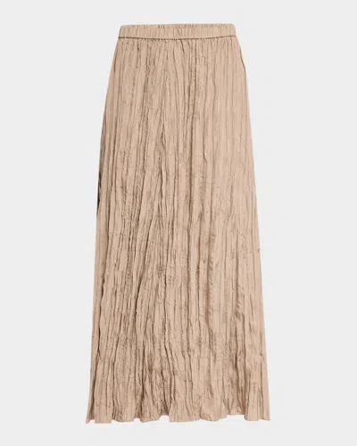 Eileen Fisher Petite A-line Crushed Silk Midi Skirt In Cocoa