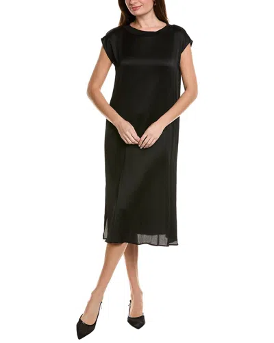 Eileen Fisher Petite Bateau Silk Dress In Black