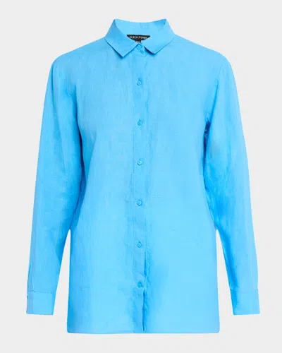 Eileen Fisher Petite Button-down Organic Linen Shirt In Azure