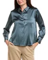 Eileen Fisher Petite Charmeuse Classic Collar Silk-blend Shirt In Blue