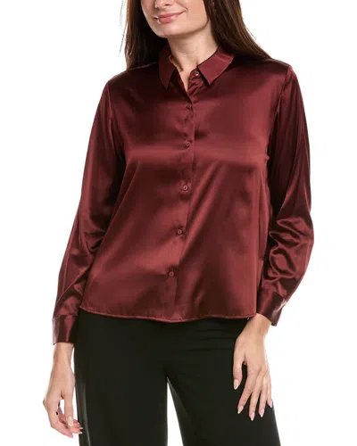 Eileen Fisher Petite Charmeuse Classic Collar Silk-blend Shirt In Brown