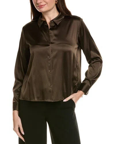 Eileen Fisher Petite Charmeuse Classic Collar Silk-blend Shirt In Brown