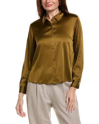 Eileen Fisher Petite Charmeuse Classic Collar Silk-blend Shirt In Green