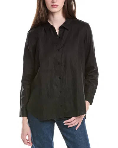 Eileen Fisher Petite Classic Collar Linen Long Shirt In Black
