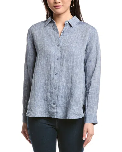 Eileen Fisher Petite Classic Collar Linen Long Shirt In Multi