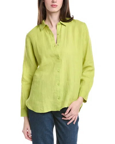 Eileen Fisher Petite Classic Collar Linen Long Shirt In Green