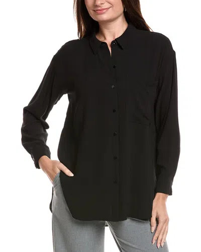 Eileen Fisher Petite Classic Collar Long Silk Shirt In Black