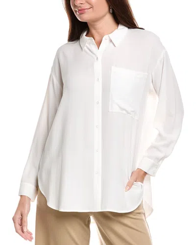 Eileen Fisher Petite Classic Collar Long Silk Shirt In Transparent