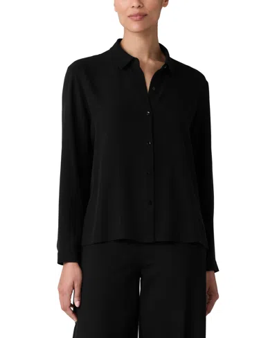 Eileen Fisher Petite Classic Collar Long-sleeve Shirt In Black