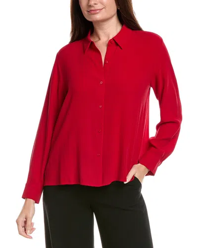 Eileen Fisher Petite Classic Collar Silk Shirt In Red