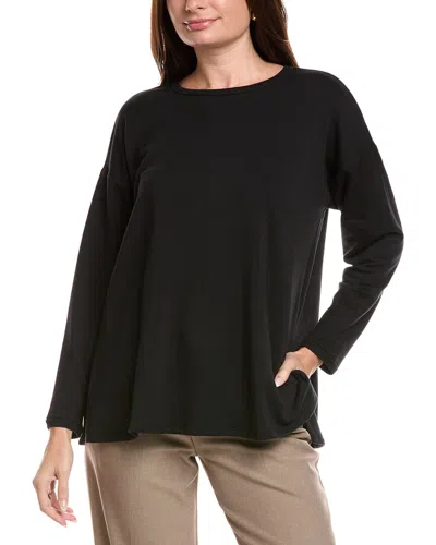Eileen Fisher Petite Cozy Brushed Terry Hug Long Box Top In Black