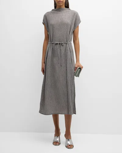 Eileen Fisher Petite Crinkled Funnel-neck Midi Dress In Nimbus