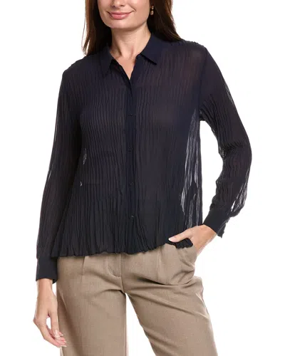 Eileen Fisher Petite Crinkled Georgette Silk Shirt In Blue