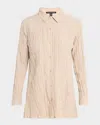 Eileen Fisher Petite Crinkled Side-slit Habotai Silk Shirt In Neutral