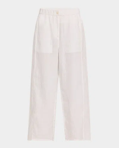 Eileen Fisher Petite Cropped Straight-leg Organic Linen Pants In White