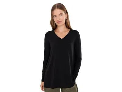 Eileen Fisher Petite Fine Stretch Jersey Knit V-neck Tunic Women's Clothing Black: Pl, Jersey/lyocell/spandex