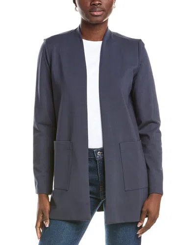 Eileen Fisher Petite High Collar Long Jacket In Blue