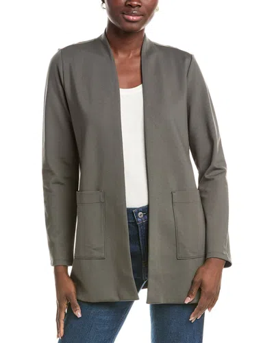 Eileen Fisher Petite High Collar Long Jacket In Gray