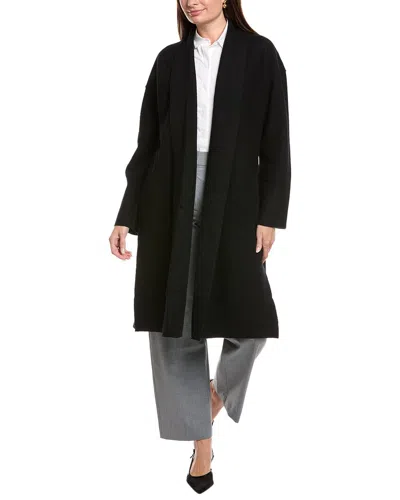 Eileen Fisher Petite High Collar Wool Coat In Black