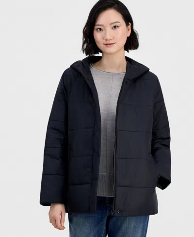 Eileen Fisher Petite Hooded Puffer Coat In Black