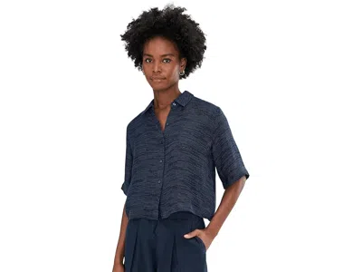 Eileen Fisher Petite Linen Gauze Strata Classic Collar Shirt In Black
