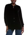 Eileen Fisher Petite Mandarin Collar Long Silk-blend Shirt In Black