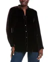 Eileen Fisher Petite Mandarin Collar Long Silk-blend Shirt In Black