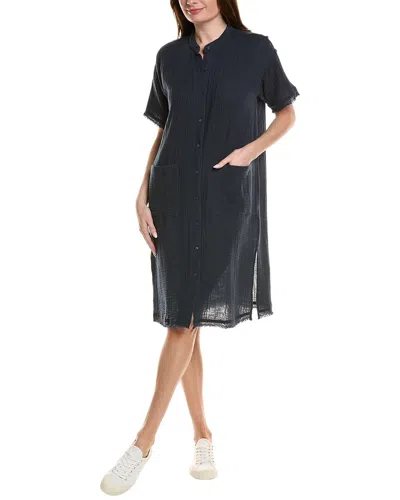 Eileen Fisher Petite Mandarin Collar Shirtdress In Blue