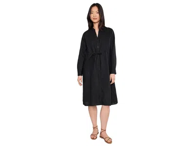 Eileen Fisher Petite Organic Linen Mandarin Collar Dress In Black