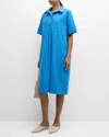 Eileen Fisher Petite Pleated Organic Cotton Poplin Midi Dress In Calypso