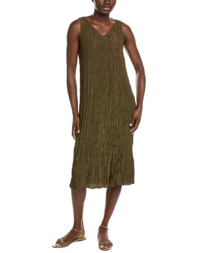Eileen Fisher Petite Pleated Silk Flare Dress In Green