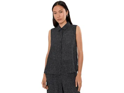 Eileen Fisher Petite Puckered Organic Linen Grid Classic Collar Shirt Women's Clothing Black White: Pl