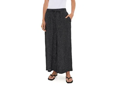 Eileen Fisher Petite Puckered Organic Linen Grid Wide Ankle Pants Women's Clothing Black White: Pm (10p-12p) 25.5
