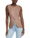 Eileen Fisher Petite Round Neck Linen Long Vest In Brown