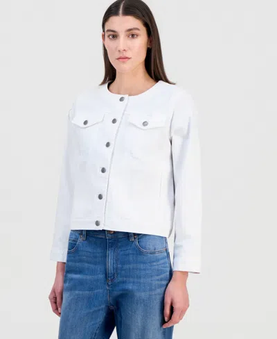 Eileen Fisher Petite Round-neck Denim Jacket In White