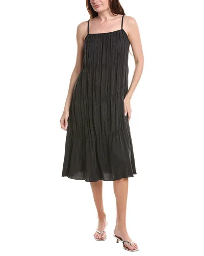 Eileen Fisher Petite Smocked Silk Dress In Black