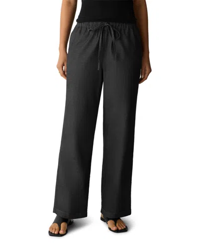 Eileen Fisher Petite Straight Full-length High-waisted Pull-on Cotton Pants In Blue