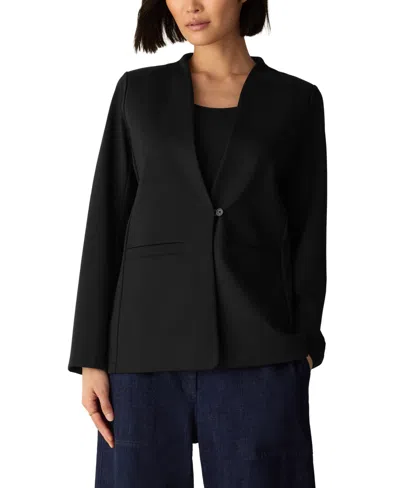 Eileen Fisher Petite Stretch V-neck Long-sleeve Blazer In Black
