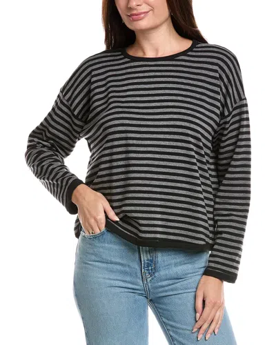 EILEEN FISHER EILEEN FISHER PETITE STRIPED COZY BRUSHED TERRY HUG BOX TOP