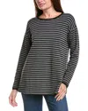 Eileen Fisher Petite Striped Cozy Brushed Terry Hug Long Box Top In Black