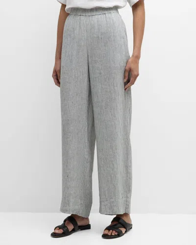 Eileen Fisher Petite Striped Wide-leg Organic Linen Pants In Whiteblack