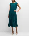 Eileen Fisher Petite Tiered A-line Crinkled Silk Midi Dress In Teal
