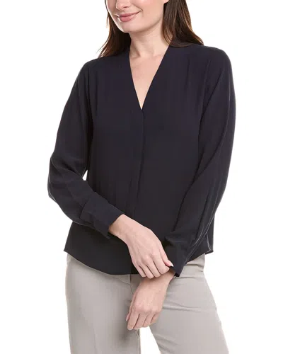 Eileen Fisher Petite V-neck Silk Shirt In Blue