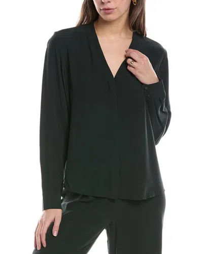 Eileen Fisher Petite V-neck Silk Shirt In Green