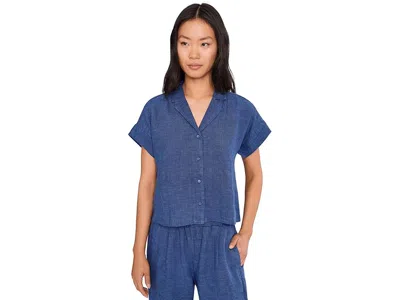 Eileen Fisher Petite Washed Organic Linen Delave Notch Collar Shirt In Blue