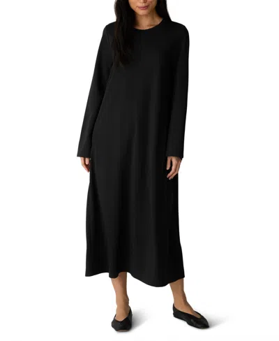 Eileen Fisher Petites Extra-fine Ponte Long-sleeve Midi Crewneck Dress In Multi