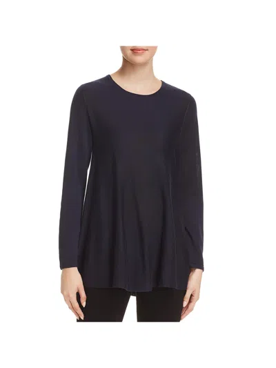 Eileen Fisher Petites Womens Mock Neck Spit Tunic Top In Blue