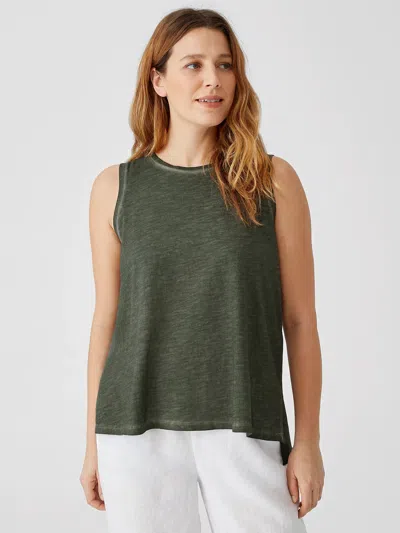 Eileen Fisher Pigment-dyed Organic Cotton Crew Neck Tank In Green