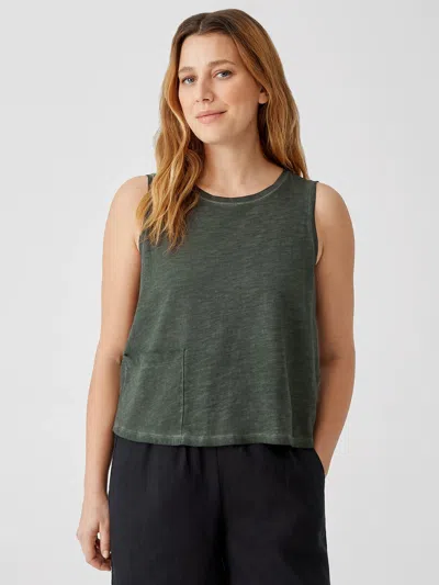 Eileen Fisher Pigment-dyed Organic Cotton Crew Neck Tank In Green
