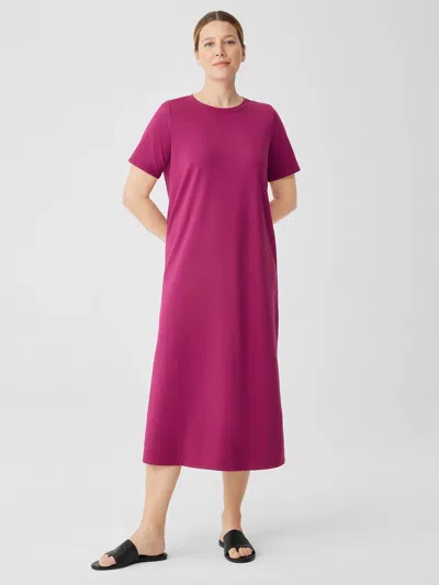 Eileen Fisher Pima Cotton Stretch Jersey Crew Neck Dress In Purple